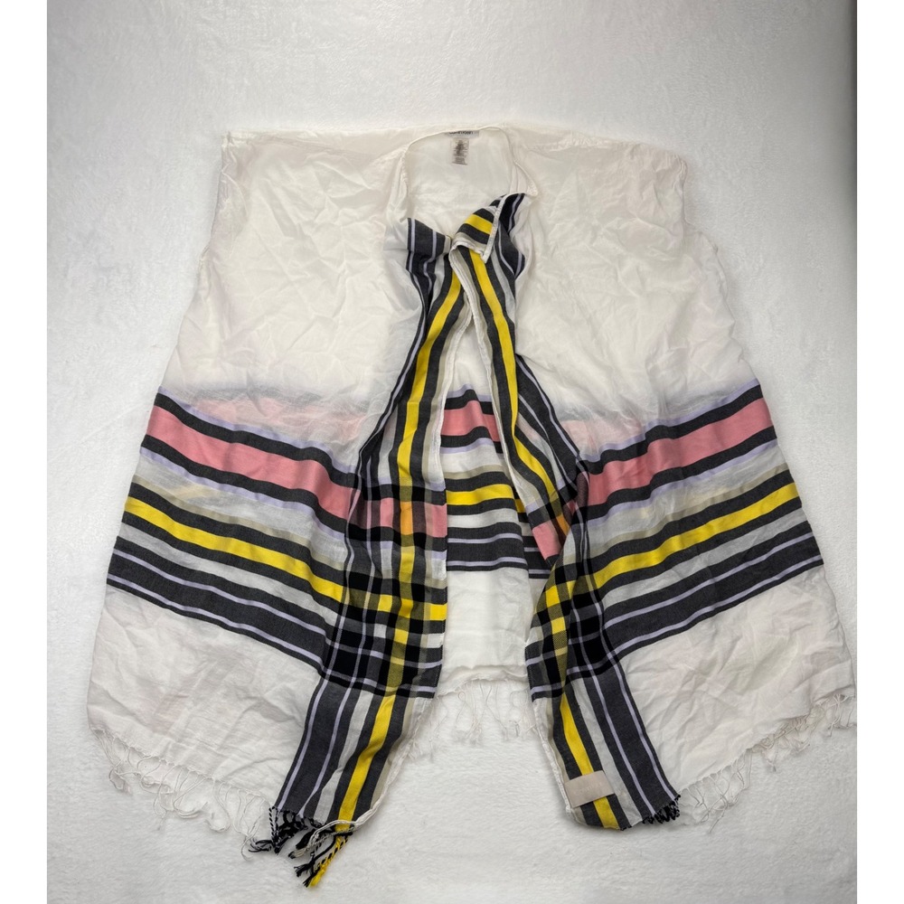 Calvin Klein Womens One Size Striped Fringed Wrap Vest White Yellow Pink Black